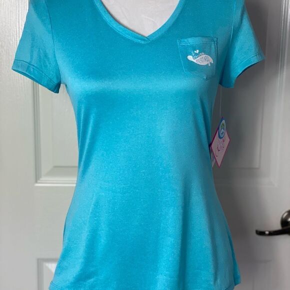 CHUBBY MERMAID " Save The Manatees" Junior Medium V Neck Top - Picture 8 of 8